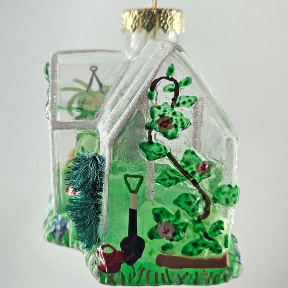 Robert Stanley greenhouse w bottle brush tree Glass Christmas Ornament - Picture 2 of 4